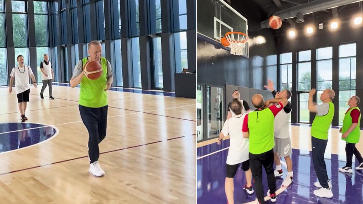 Cumhurbakan Erdoan kurmaylaryla basketbol ma yapt: ''Hadi Hido sayya'' 