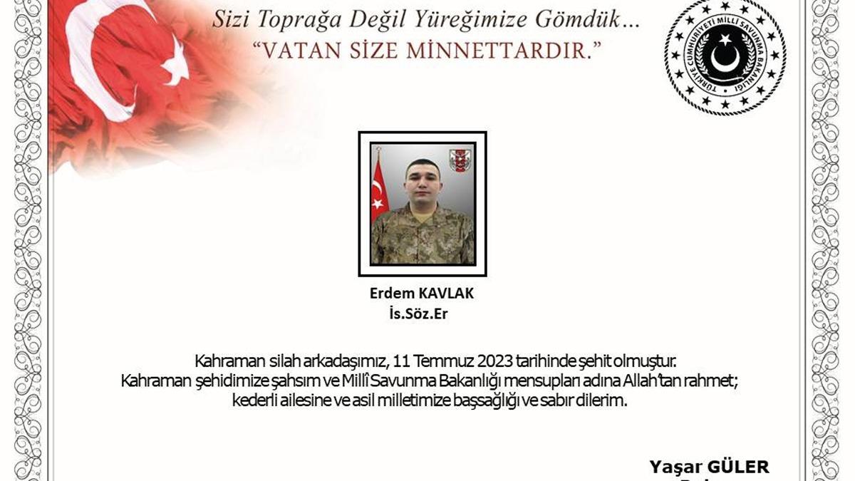 MSB aklad: Silah kazas sonucu bir askerimiz ehit oldu