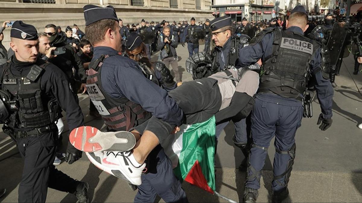 Fransz polisinden Filistin'e destek yryne gz yaartc gazla mdahale