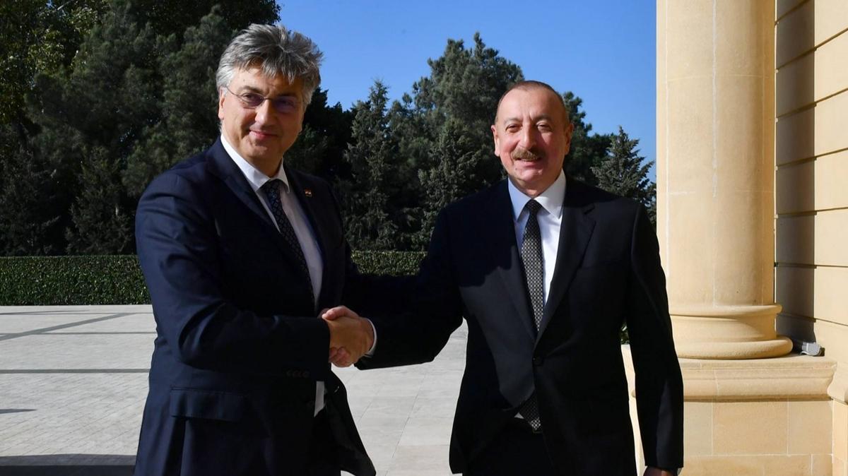 Azerbaycan Cumhurbakan Aliyev Hrvatistan Babakan Plenkovic ile grt