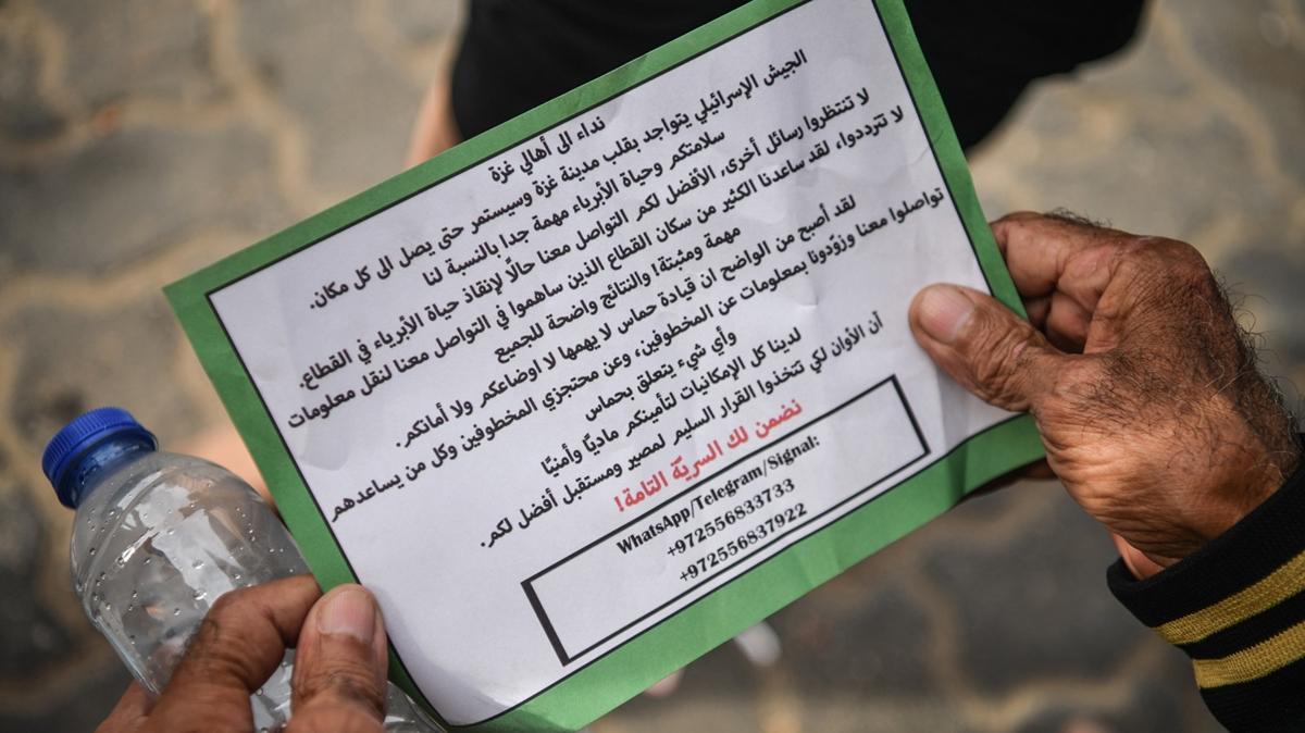 srail'den Gazze'ye havadan ilan: Hamas ve esirler hakknda bilgi almak istendi