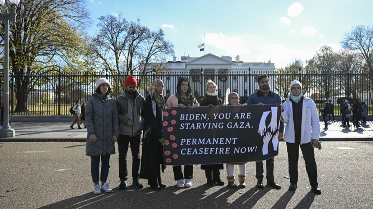 Gazze'de kalc atekes iin Beyaz Saray nnde alk grevi balatld