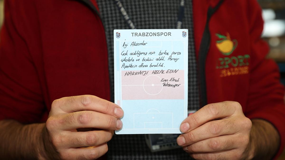 Trabzonsporlu futbolcularn hareketi iletmeciyi duygulandrd: Notu ereveletip hatra diye asacaz