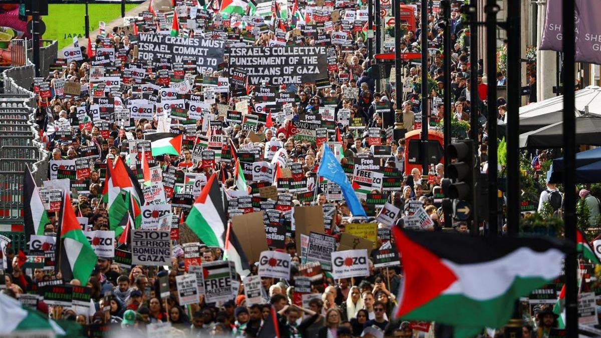 Londra'da Filistin'e destek yrynde ABD ve ngiltere'ye tepki