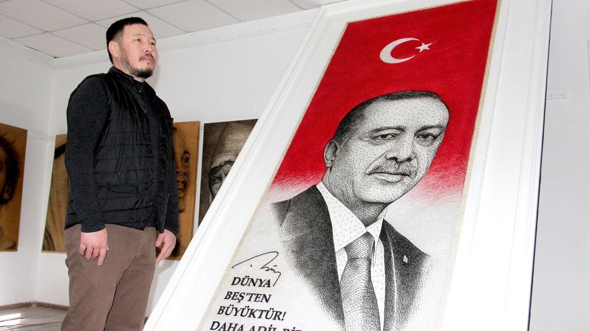 70 bin ivi kullanarak Cumhurbakan Erdoan'n portresini yapt