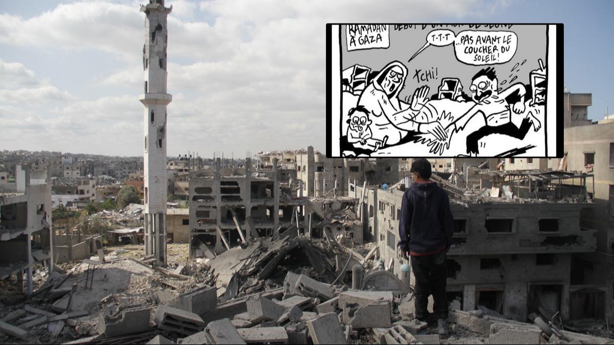 Fransz gazeteden alak karikatr! Gazzelilerle dalga geildi