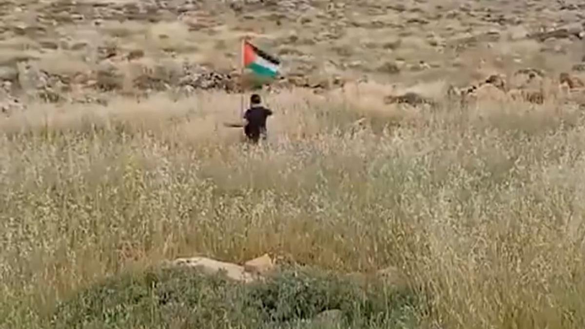 Yol kenarndaki Filistin bayran tekmelemek istedi! Ummad bir sonla karlat