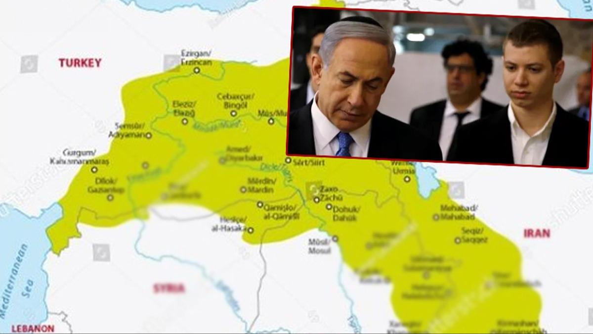 Netanyahu'nun olundan skandal paylam! Szde Krdistan haritasyla Trkiye'yi hedef ald