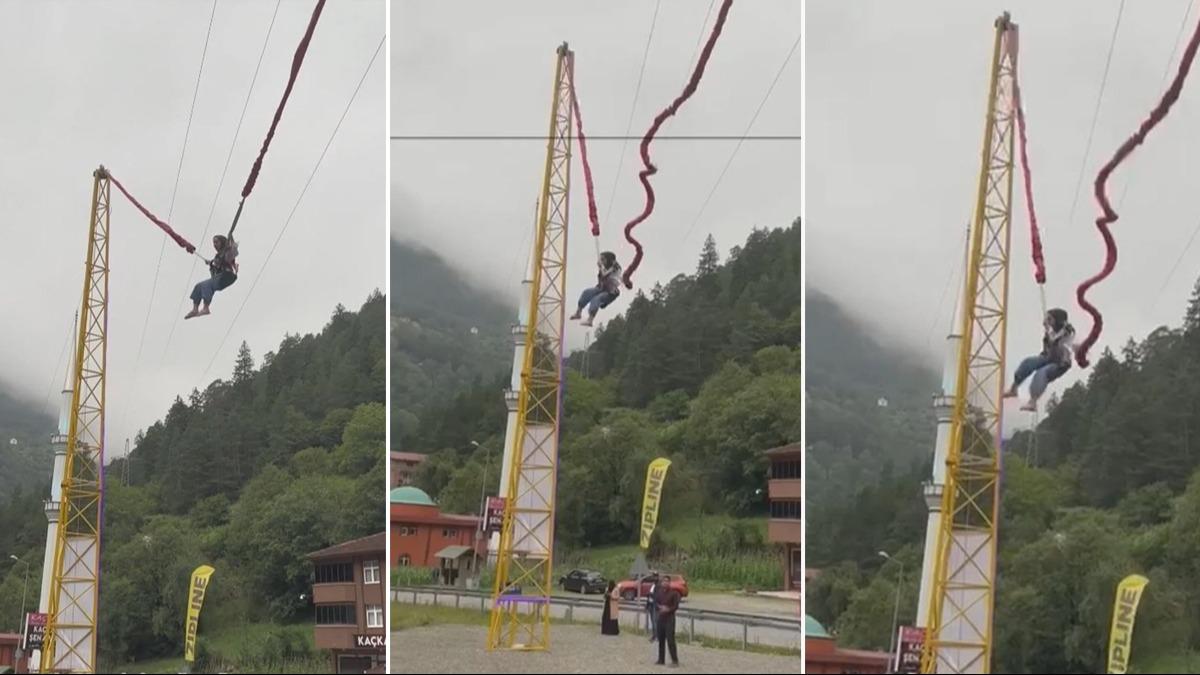 Uzungl'de korku dolu anlar! 'nsan sapan'nda halat koptu Semanur havada asl kald