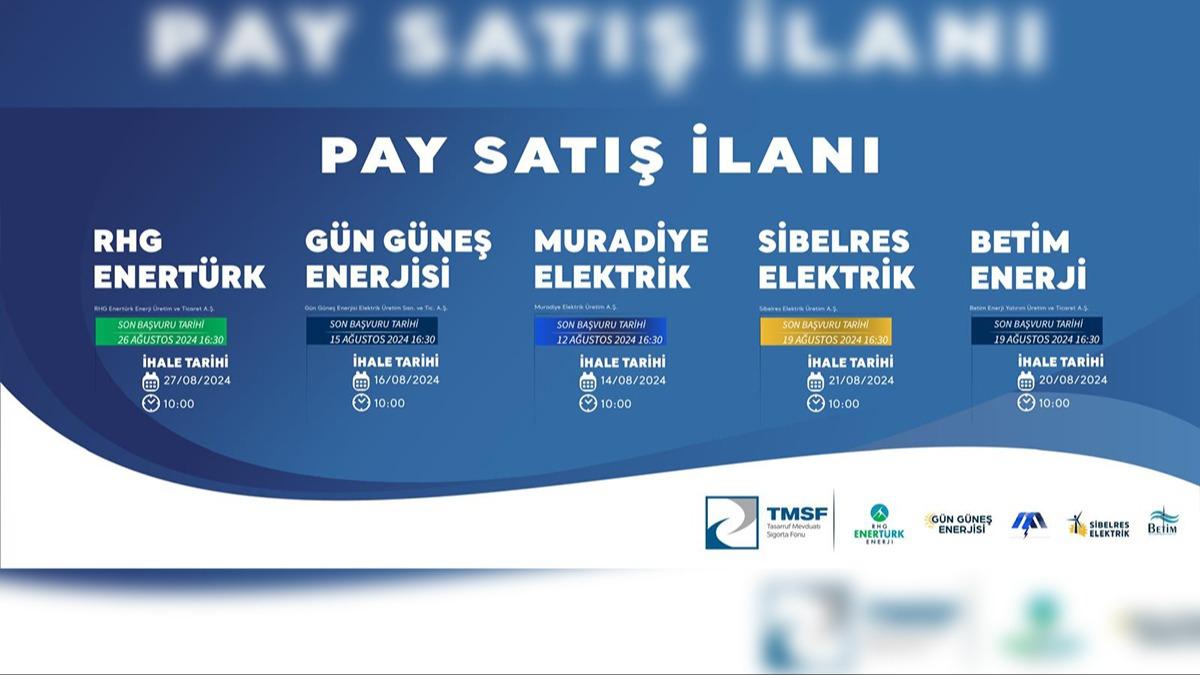 Yenilenebilir enerjide dev sat; TMSF enerji irketlerini ihaleye kard