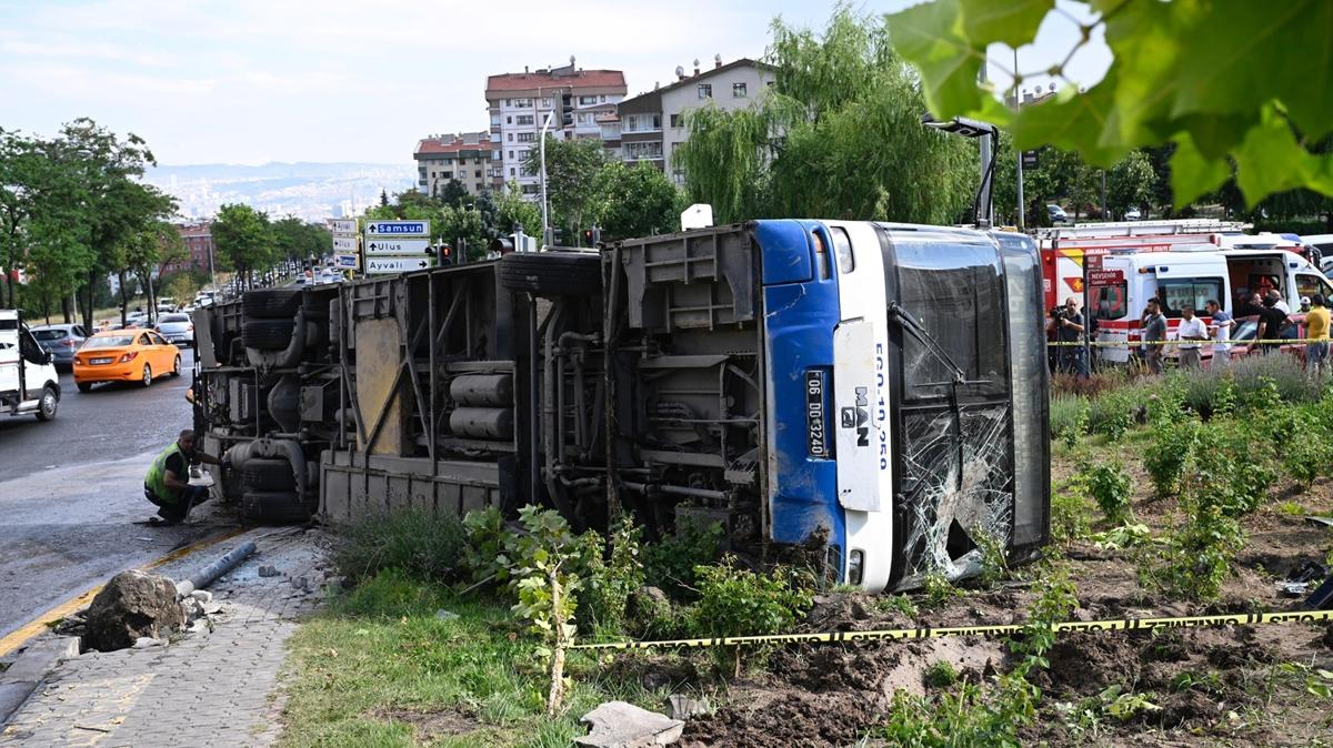 Ankara'da devrilen belediye otobsnde 5 yaral var