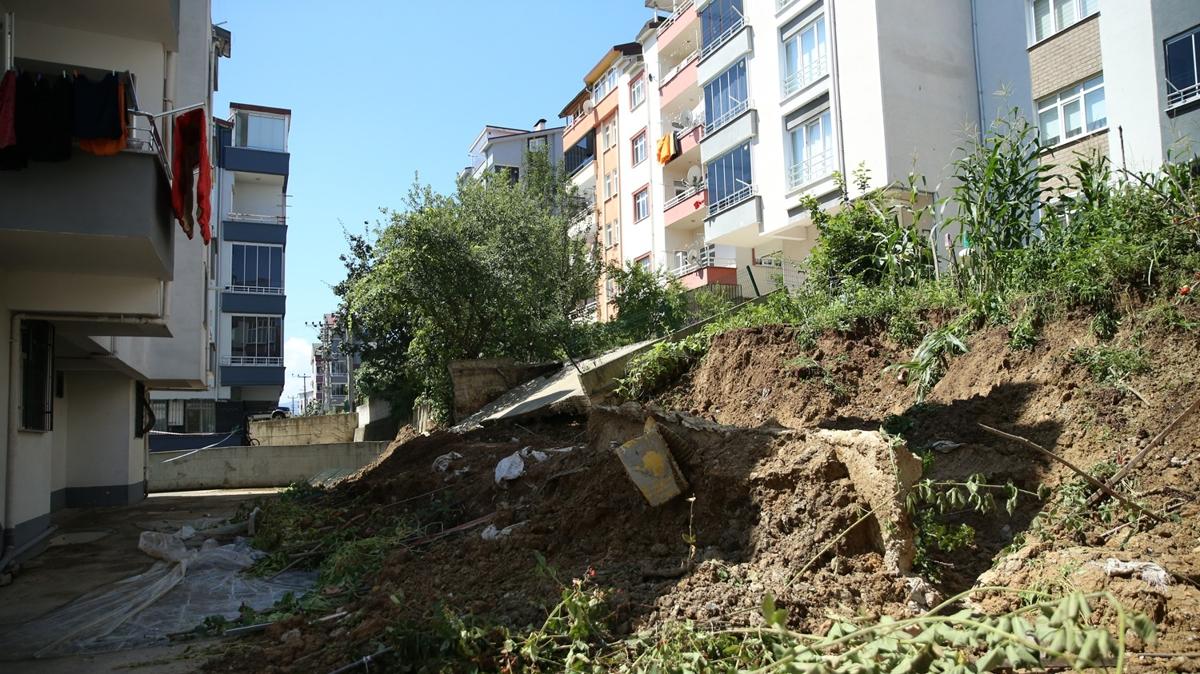 Ordu'da istinat duvar ykld! Bir apartman tahliye edildi