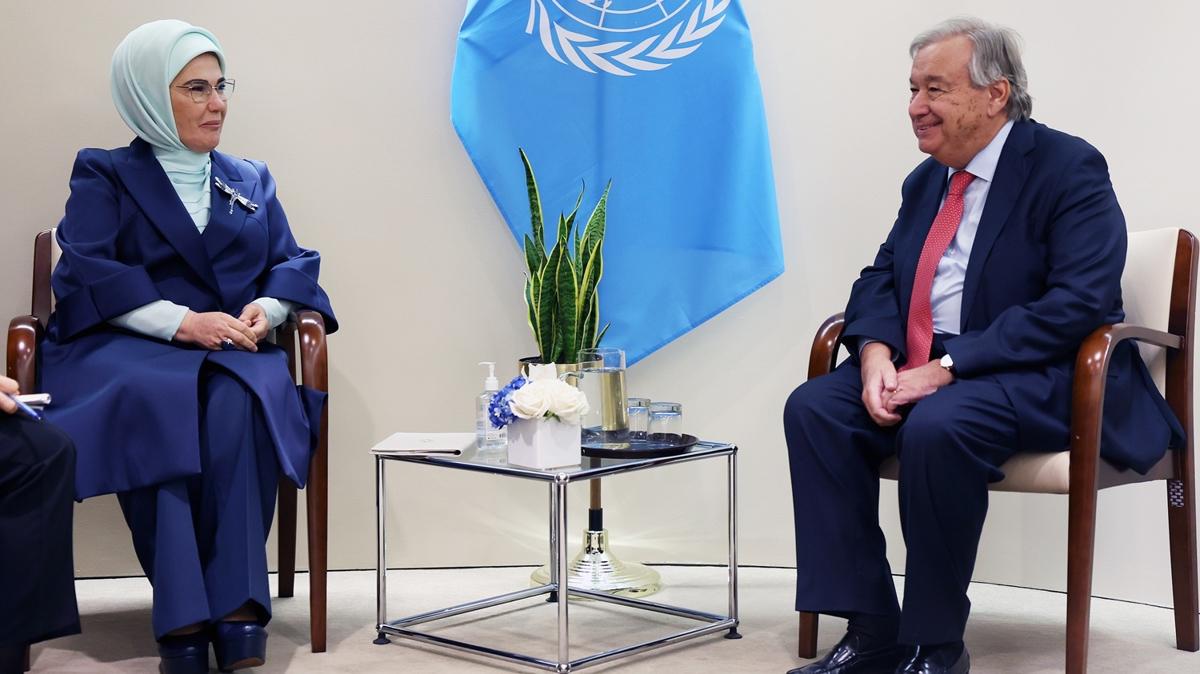 Emine Erdoan, BM Genel Sekreteri Antonio Guterres'le grt