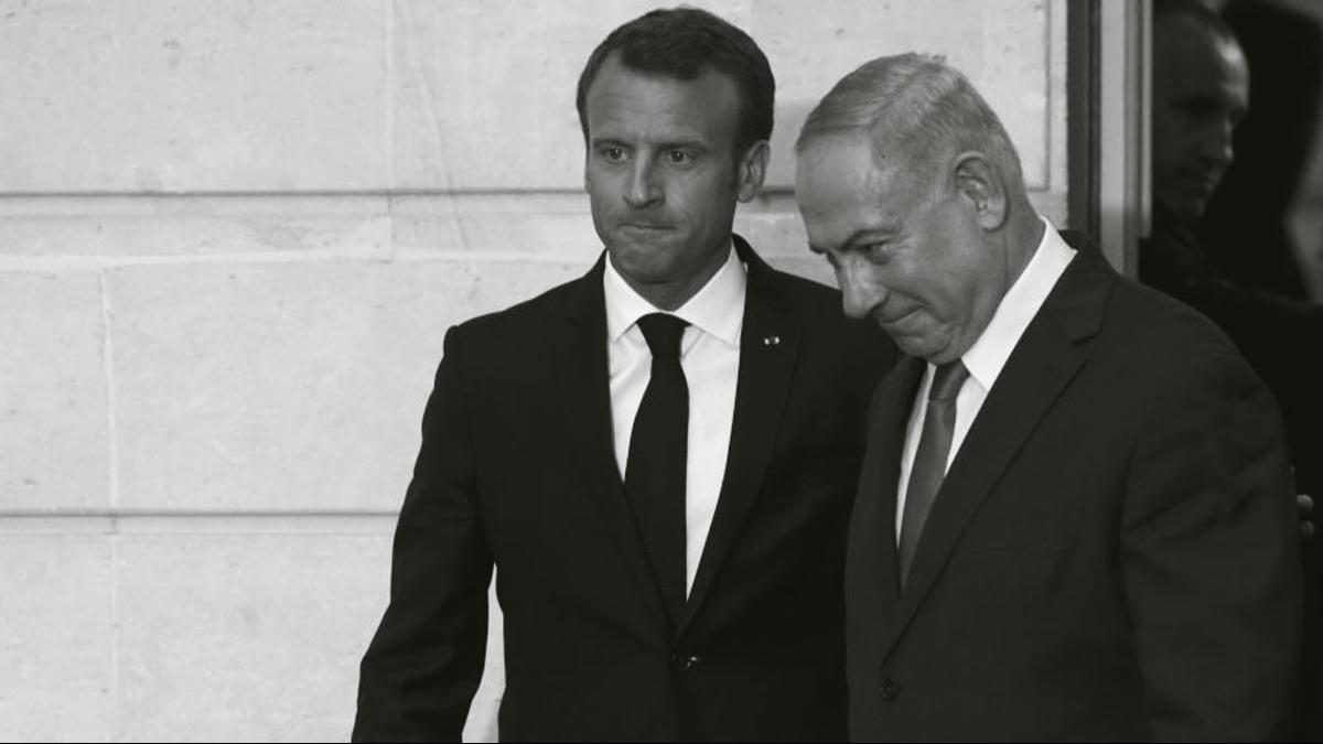 Macron yine ikiyzl! Katil Netanyahu ile Orta Dou grmesinde dayanma mesaj