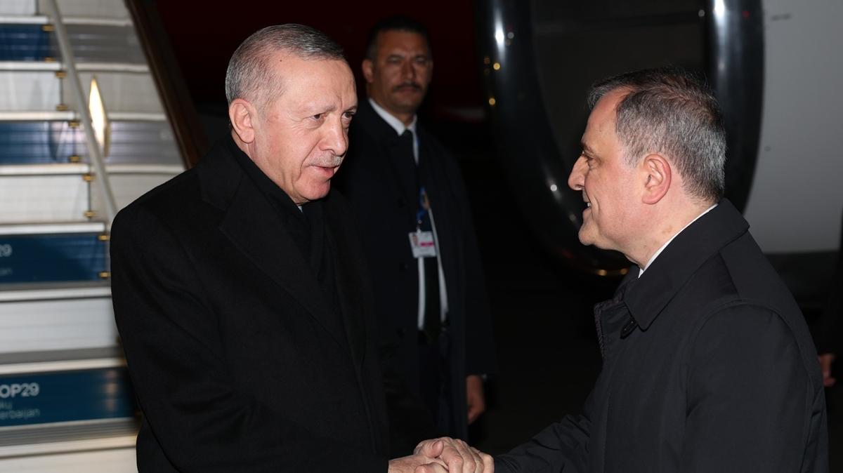 Cumhurbakan Erdoan, COP29 zirvesi iin Bak'ye geldi 
