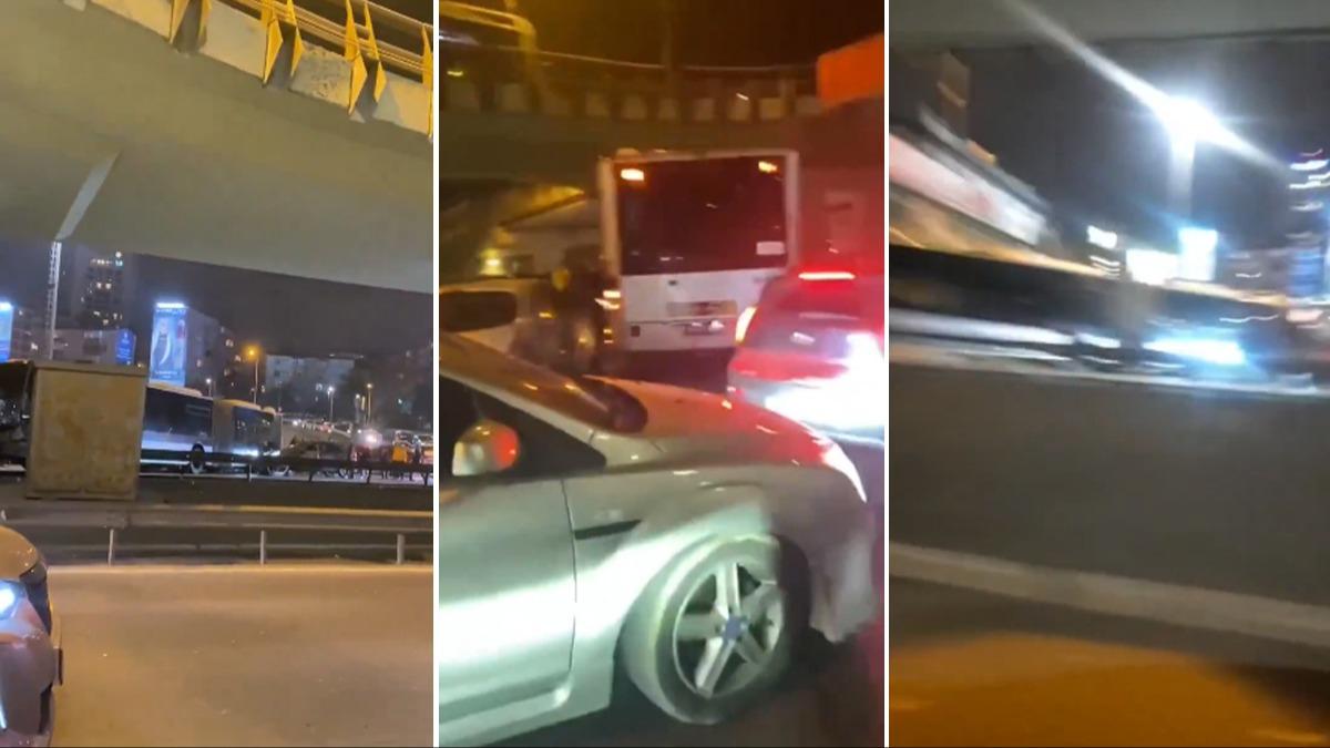 stanbul'da metrobs deheti! 4 otomobile arparak durabildi