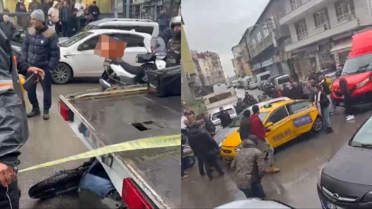 stanbul'da korkun anlar! Aynasn kran motosikletliyi aracyla ezdi