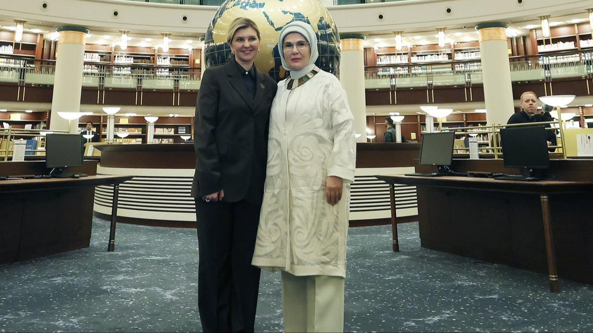 Emine Erdoan ve Ukrayna lideri Zelenski'nin ei Zelenska Millet Ktphanesi'ni ziyaret etti