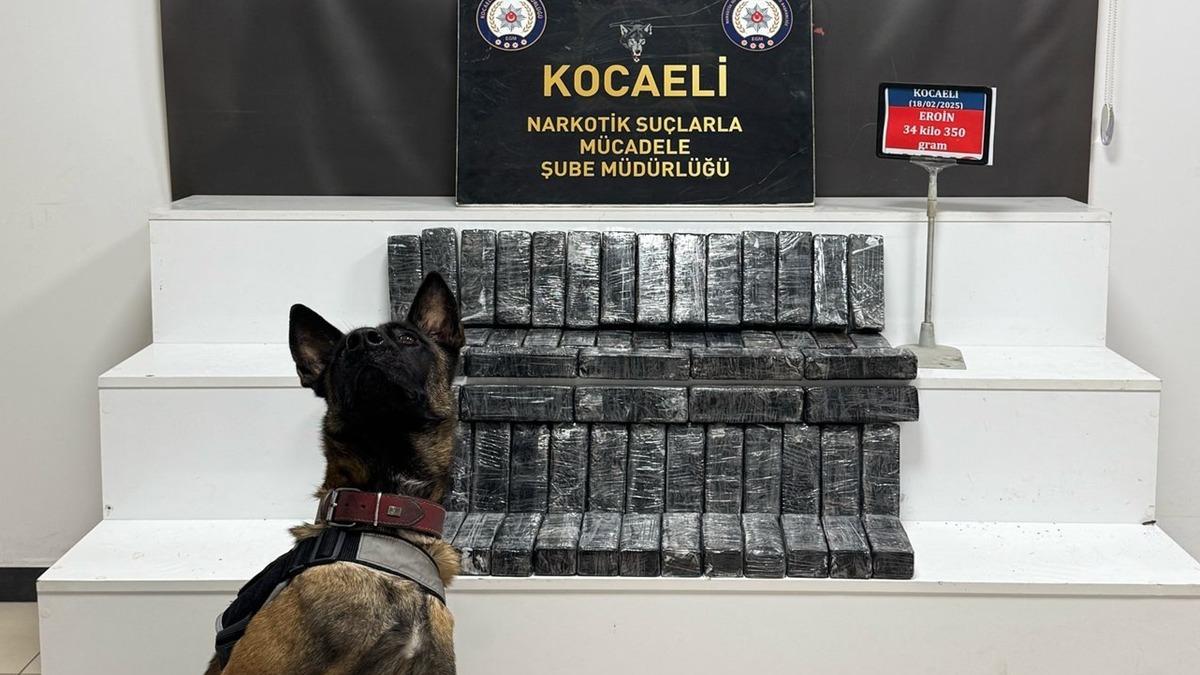 Kocaeli'de cipin tamponunda 34 kilo 350 gram eroin ele geirildi