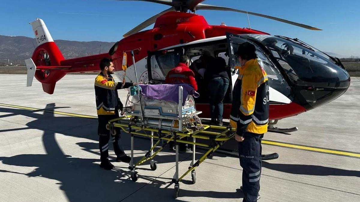 Tokat'ta ambulans helikopter 14 gnlk bebek iin havaland