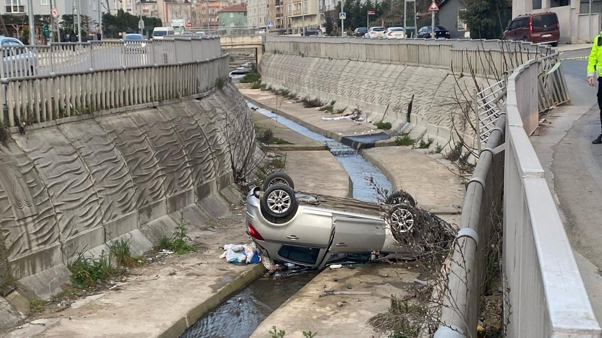 Pendik'te otomobil dereye dt