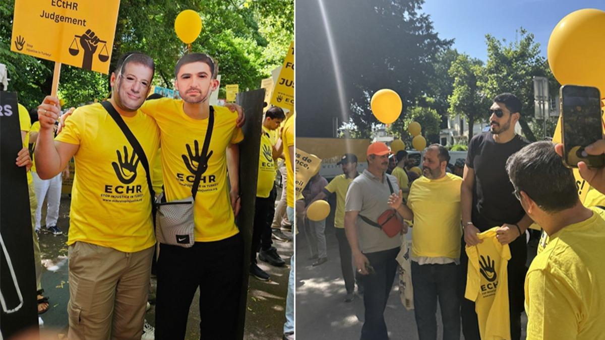 Strazburg'da terr aklama eylemi... FET'clerden Ekrem mamolu maskesi