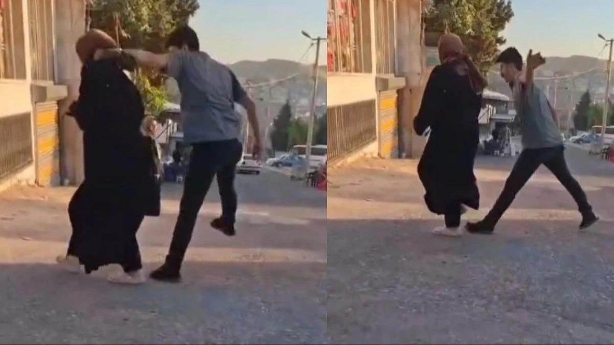 Koca vaheti bitmiyor... Sokak ortasnda karsn yumruklad