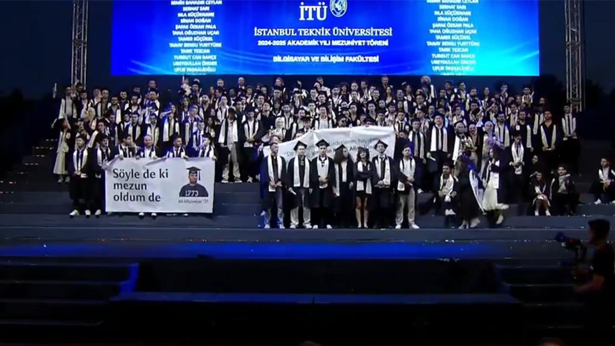 T mezuniyetinde skandal olay! Ayet yazl pankart hazmedemediler