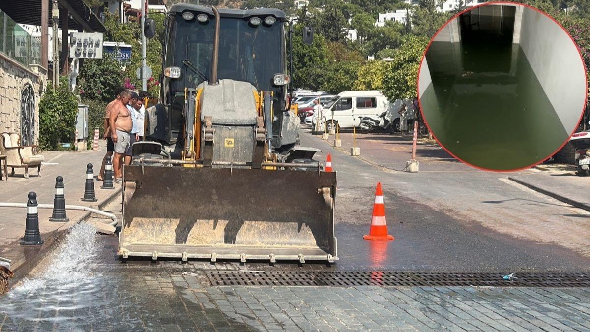Bodrum'da su hatt ikinci kez patlad! Esnaf zm bekliyor