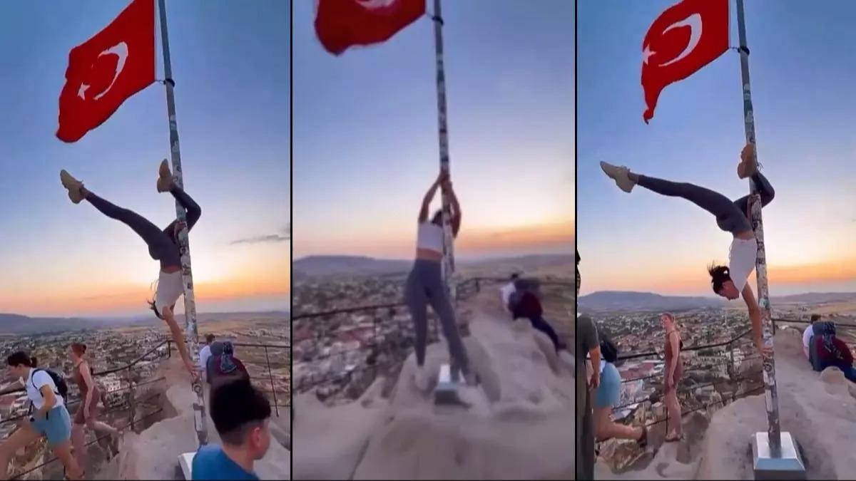 Trk bayrana byk saygszlk! Uygunsuz hareket iin soruturma balatld
