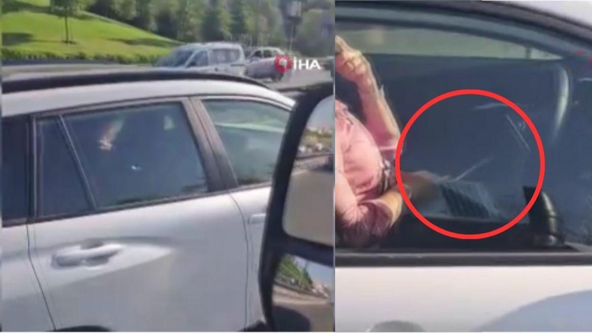 Trafikte lmcl hareket! Direksiyon banda laptop kulland