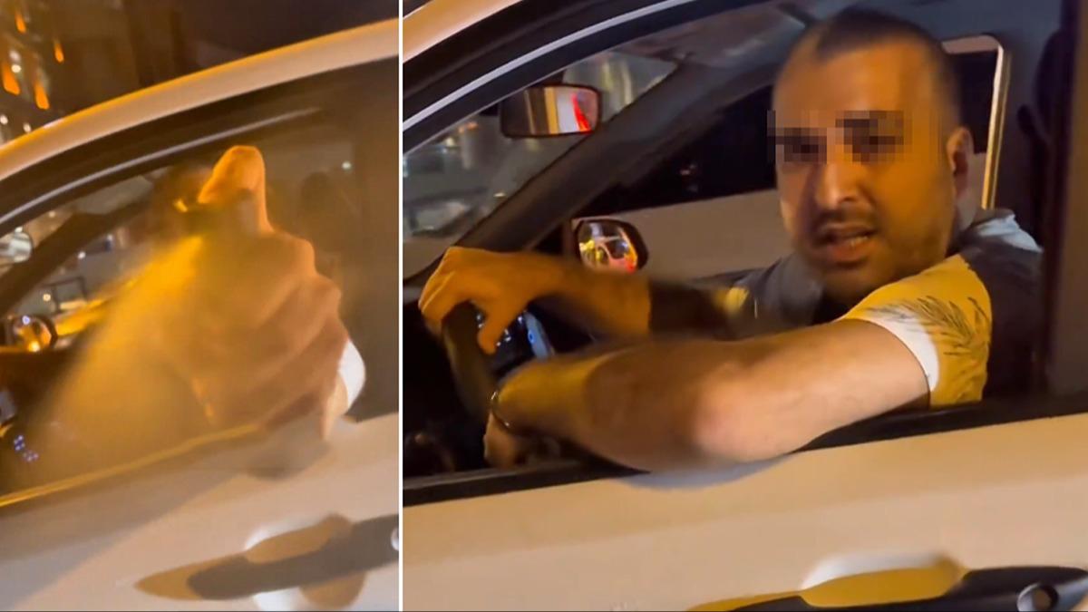 Trafikte tartt kadna biber gaz skan maganda yakaland