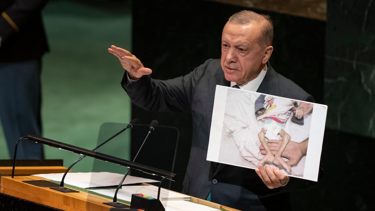 BM krssnden dnyaya tarihi Gazze ars! Cumhurbakan Erdoan: Tavr almayan herkes bu vahetin sorumluluuna ortaktr