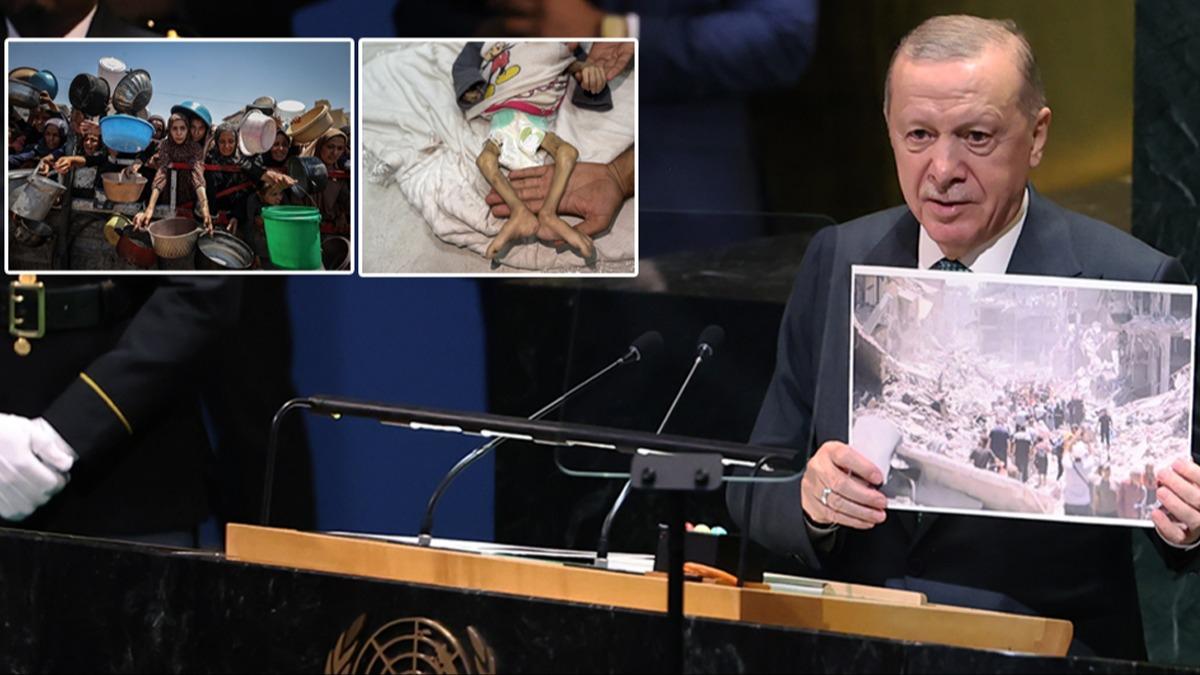 Cumhurbakan Erdoan BM'de Gazze gereini dnyann yzne vurdu! te ac fotoraflarn hikayesi 