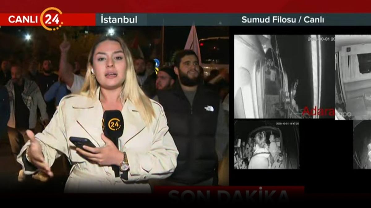 Sumud Filosu'na mdahaleye tepki... Vatandalar ABD Konsolosluunda nnde topland