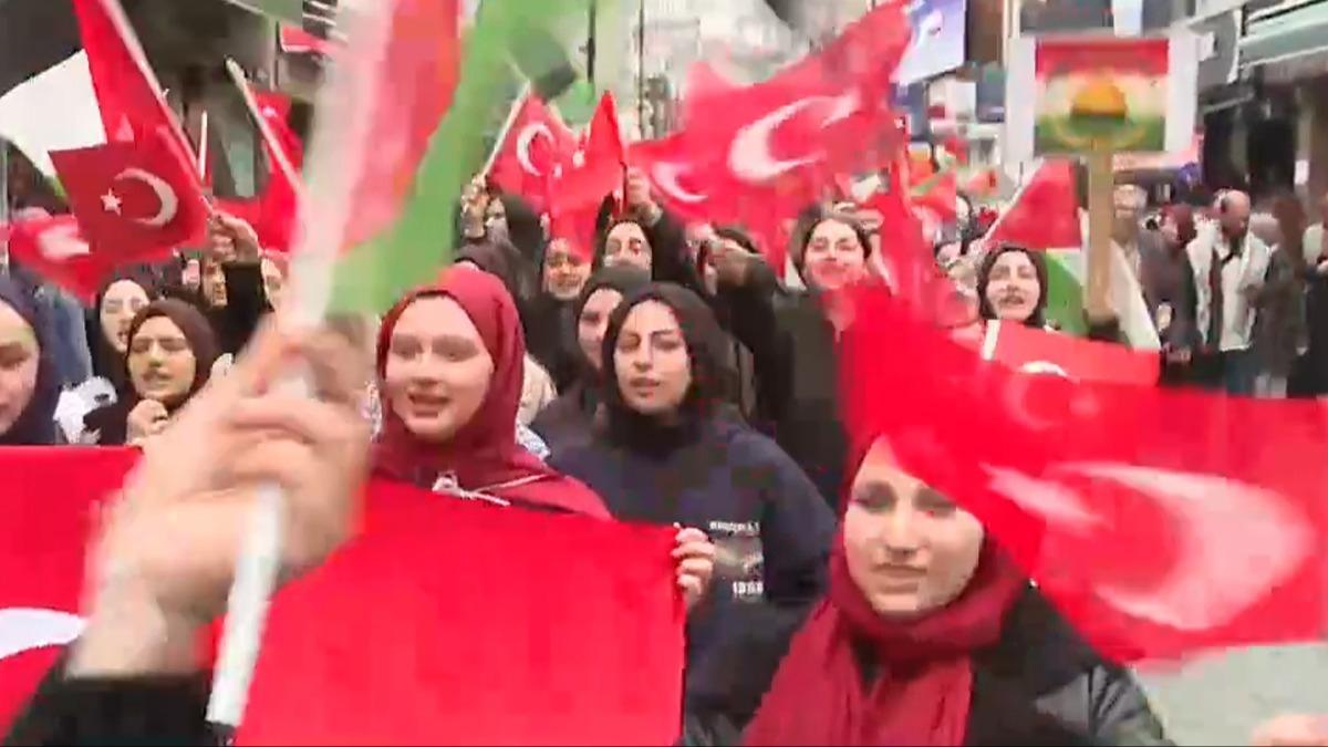 Gazze iin sessiz kalmadlar! Eypsultan Kz mam Hatip Lisesi rencilerinden genlik yry