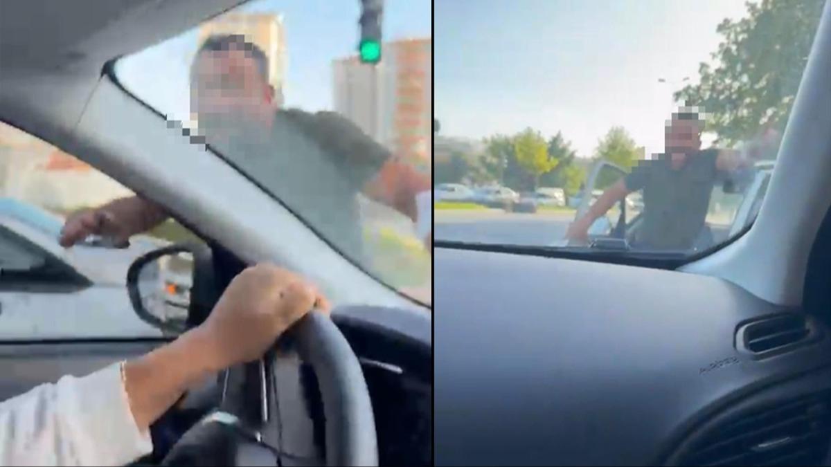 Tartt kadnlara saldrd! Trafik magandas kamerada