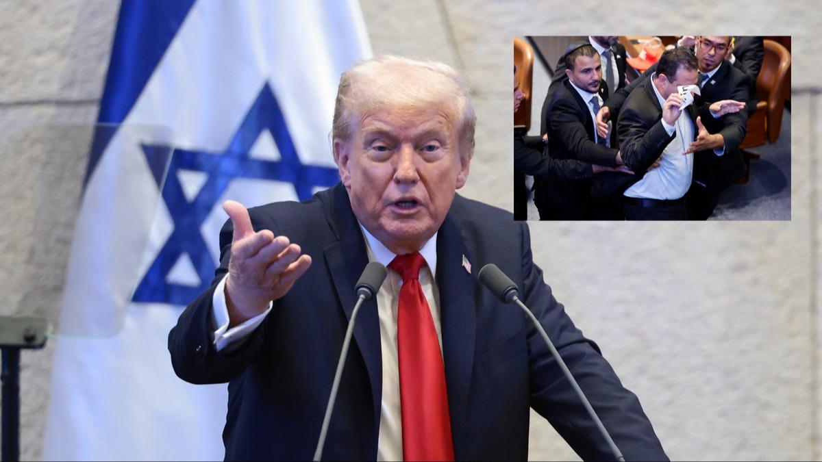 Trump konuurken ortalk kart!  srail Meclisi'nde Trump'a protesto