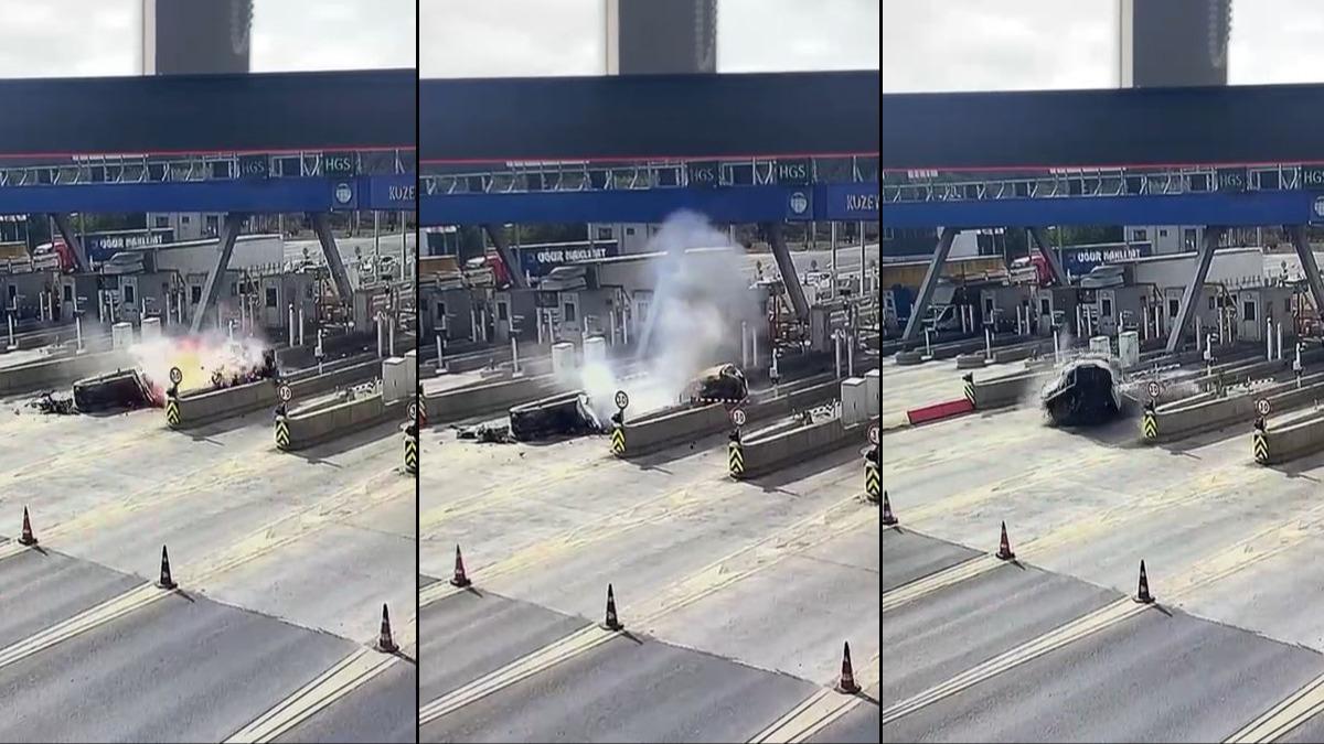Gielerde korkun kaza! Beton bariyere arpp alev ald