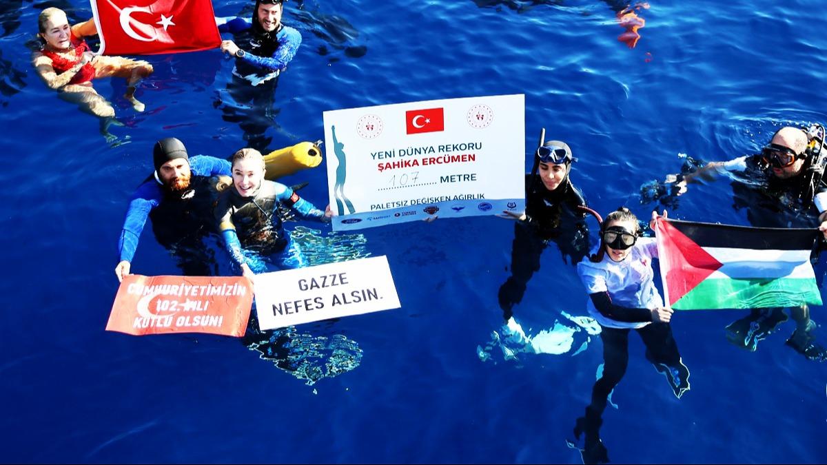 ahika Ercmen'den anlaml dal! Gazze iin dnya rekoru krd