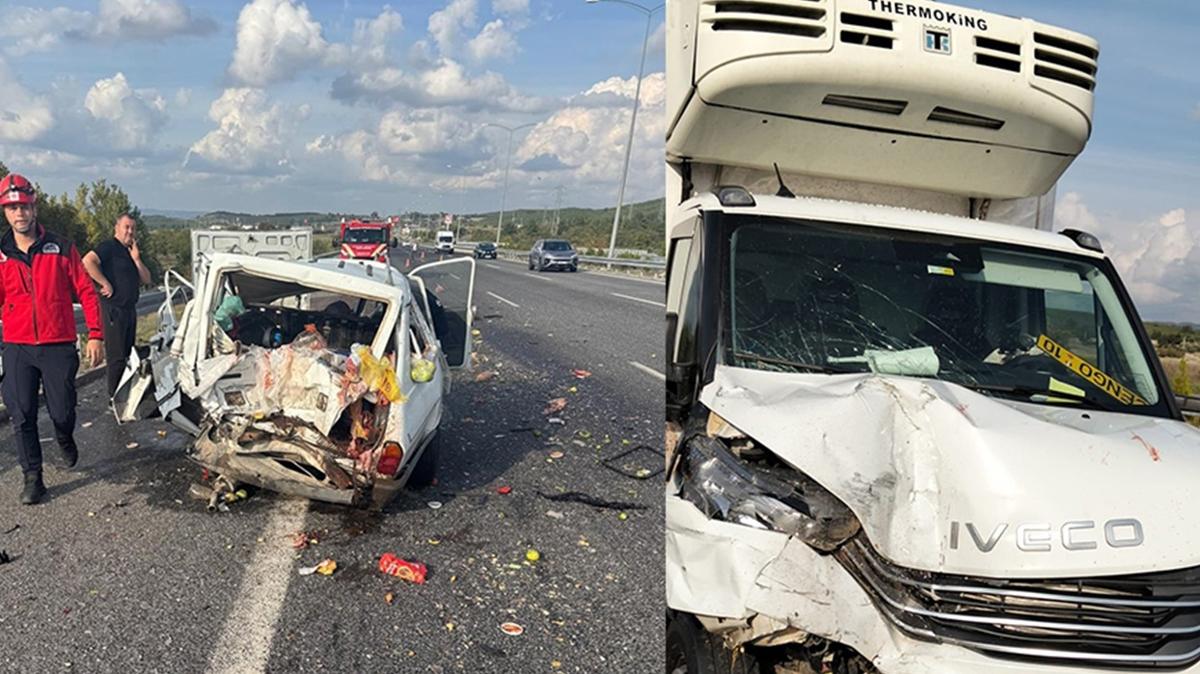 stanbul-zmir Otoyolu'nda feci kaza: Kamyonetle otomobil arpt
