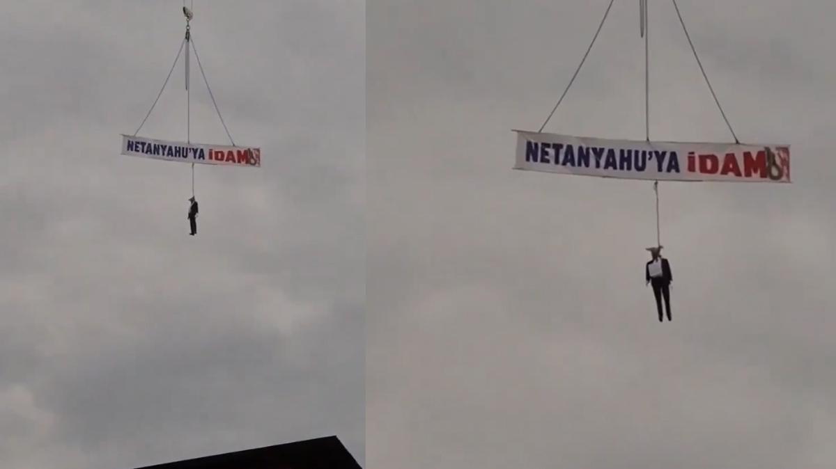 Trabzon'dan igalci srail'i korkutan maket: Netanyahu'yu yal urganda sallandrdlar