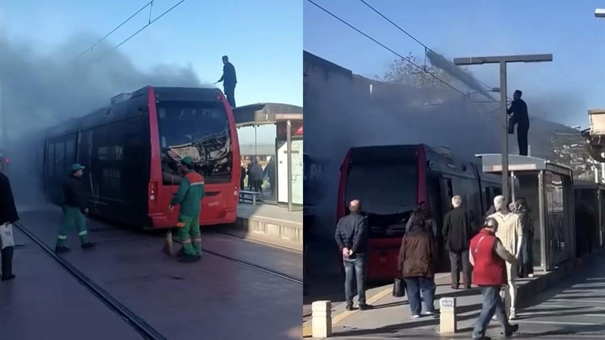Bursa'da faciaya kl pay: Tramvaydaki yangn panikletti 