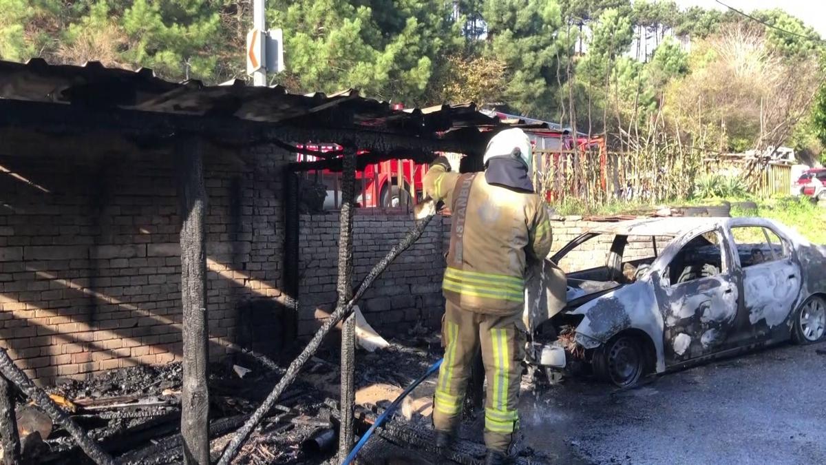 Beykoz'da korkutan yangın: Garaj ve otomobil yanarak kül oldu