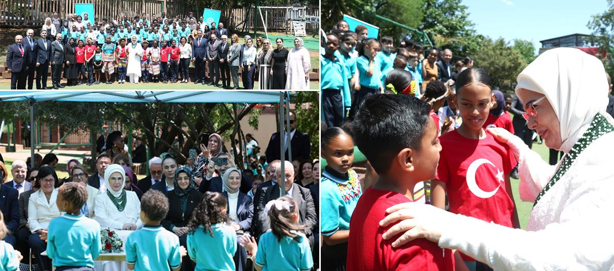 Emine Erdoan'dan Gney Afrika'da Maarif Okulu'na ziyaret! ocuklardan scak karlama