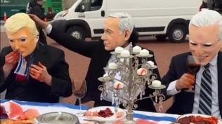 Gazze katliamna kanl sofra protestosu... Netanyahu ve destekilerine tepki gsterdiler