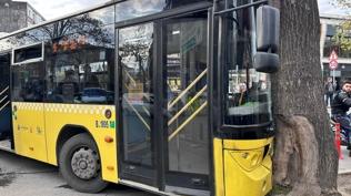 İETT kontrolden çıkarak ağaca çarptı! Trafik kilitlendi