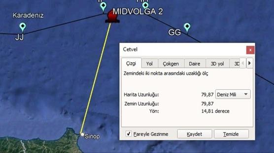 Karadeniz'de saldrya urayan 'MIDVOLGA-2' isimli gemi Sinop'a ulat