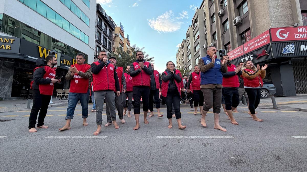İşçiler çıplak ayakla sokağa çıktı