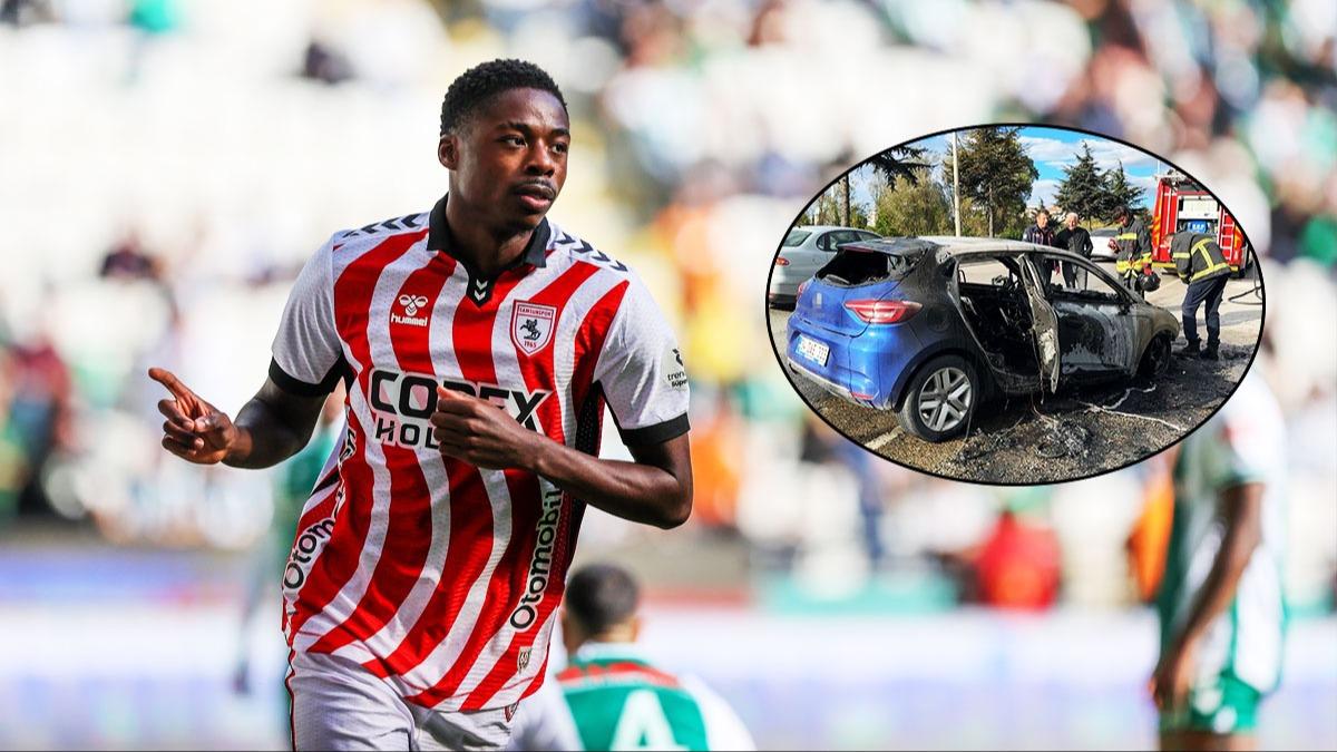 Samsunsporlu oyuncu Musaba'nn kulland ara alev ald